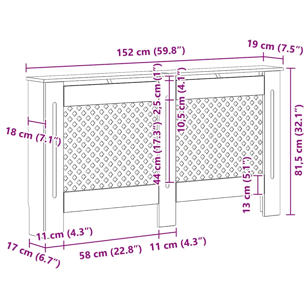 Copertura per Radiatore Antracite 152x19x81 cm in MDF CFW2701419