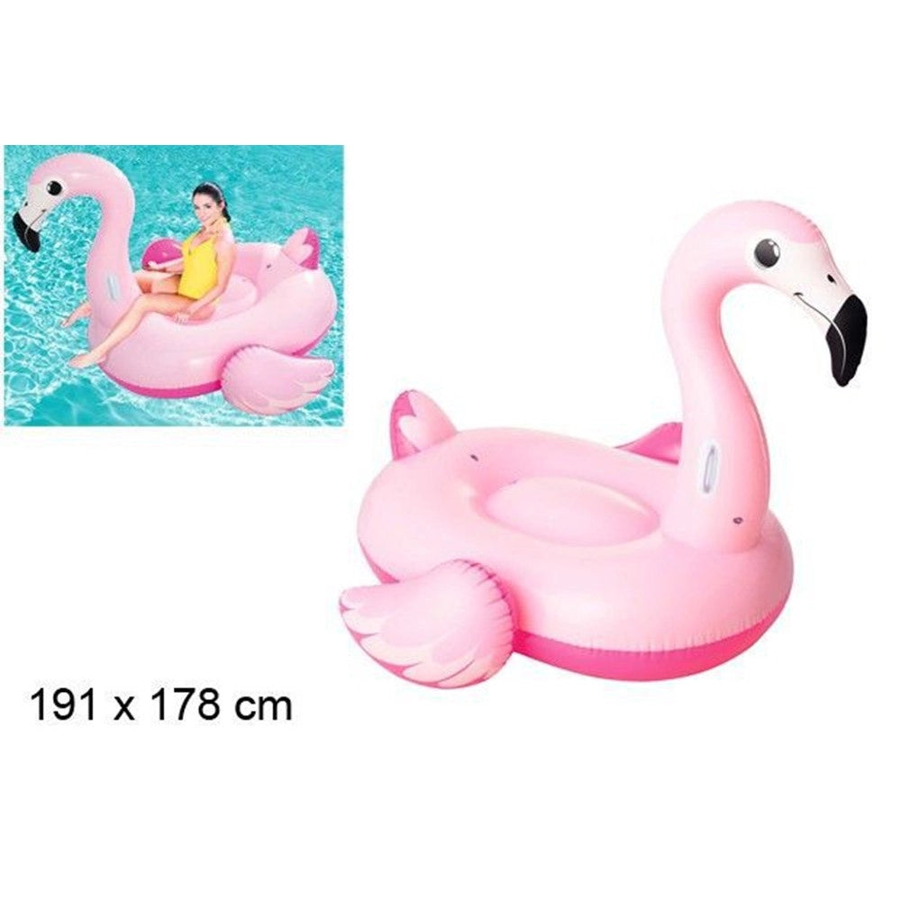 Trade Shop - Fenicottero Gonfiabile 191x178cm Cavalcabile Con Maniglie Estate Piscina Mare 016103 -