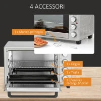 Miniforno 32L con piastre elettriche e base girarrosto 52,2 x 38,1 x 33,5 cm Argento
