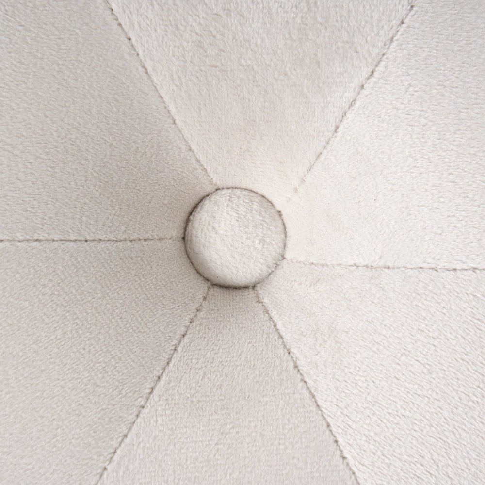 Pouf elegante in velluto di colore bianco sporco trapuntato stile classico moderno