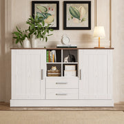 Credenza 2 Ante 2 Cassetti ¨C MINIMAL ¨C Bianco e Marrone Effetto Legno 140x40x79,5 cm