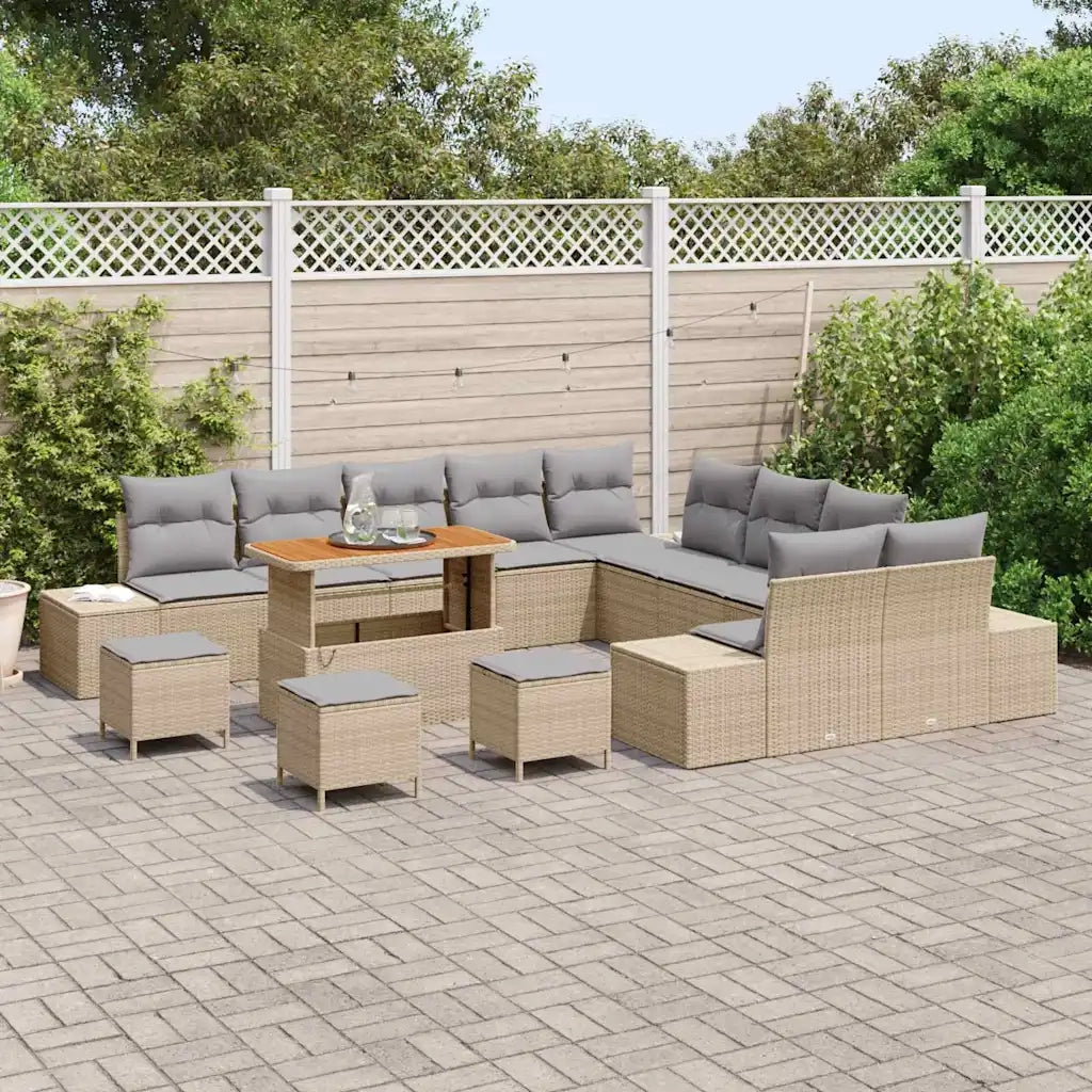 Set Divano da Giardino con cuscino 14 pcs Beige polyrattan