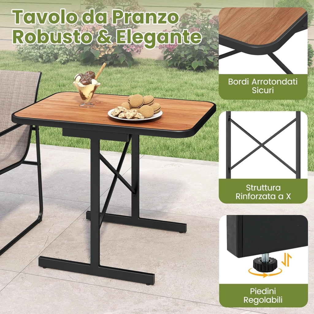 Set Bistro da Esterno 3 Pezzi, Tavolo e Poltrone da Giardino, Tavolo da Pranzo Rettangolare, Poltrone in Tessuto, per Giardino Cortile