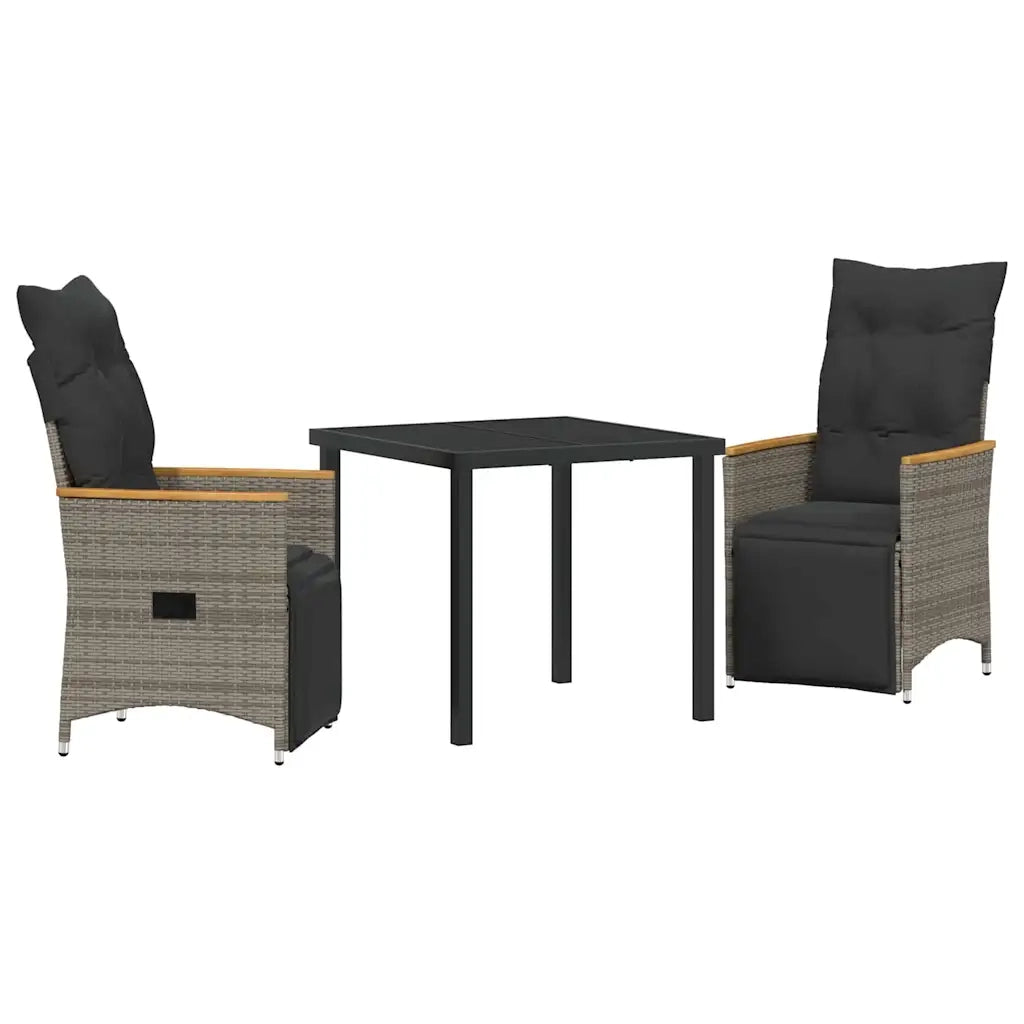 Set da Pranzo per Giardino con cuscino 3 pcs Grigio polyrattan 3379625