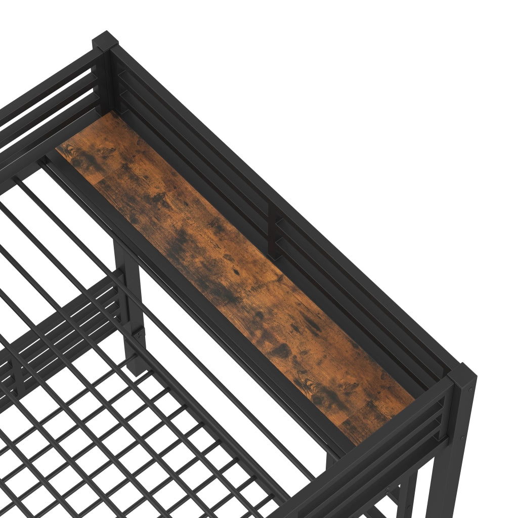 Letto a Castello 140×200 cm e 90×200 cm; 3 Posti con 2 Cassetti; Vani e Scaffali; senza Materasso; Nero