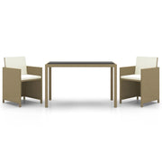 Set da Pranzo da Giardino 3 pz | Set Salotto da Giardino con Cuscini in Polyrattan Beige