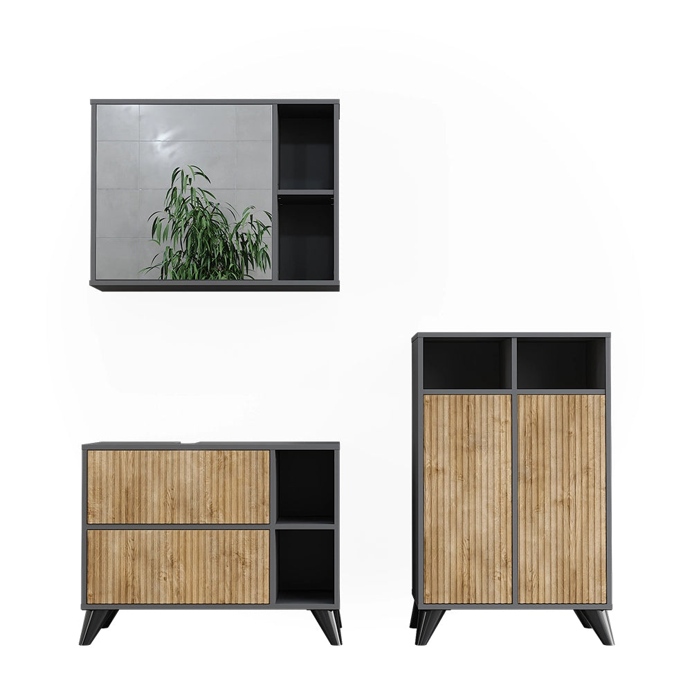 Vicco Set di mobili da bagno Antracite/quercia di montagna 80 cm, set 2