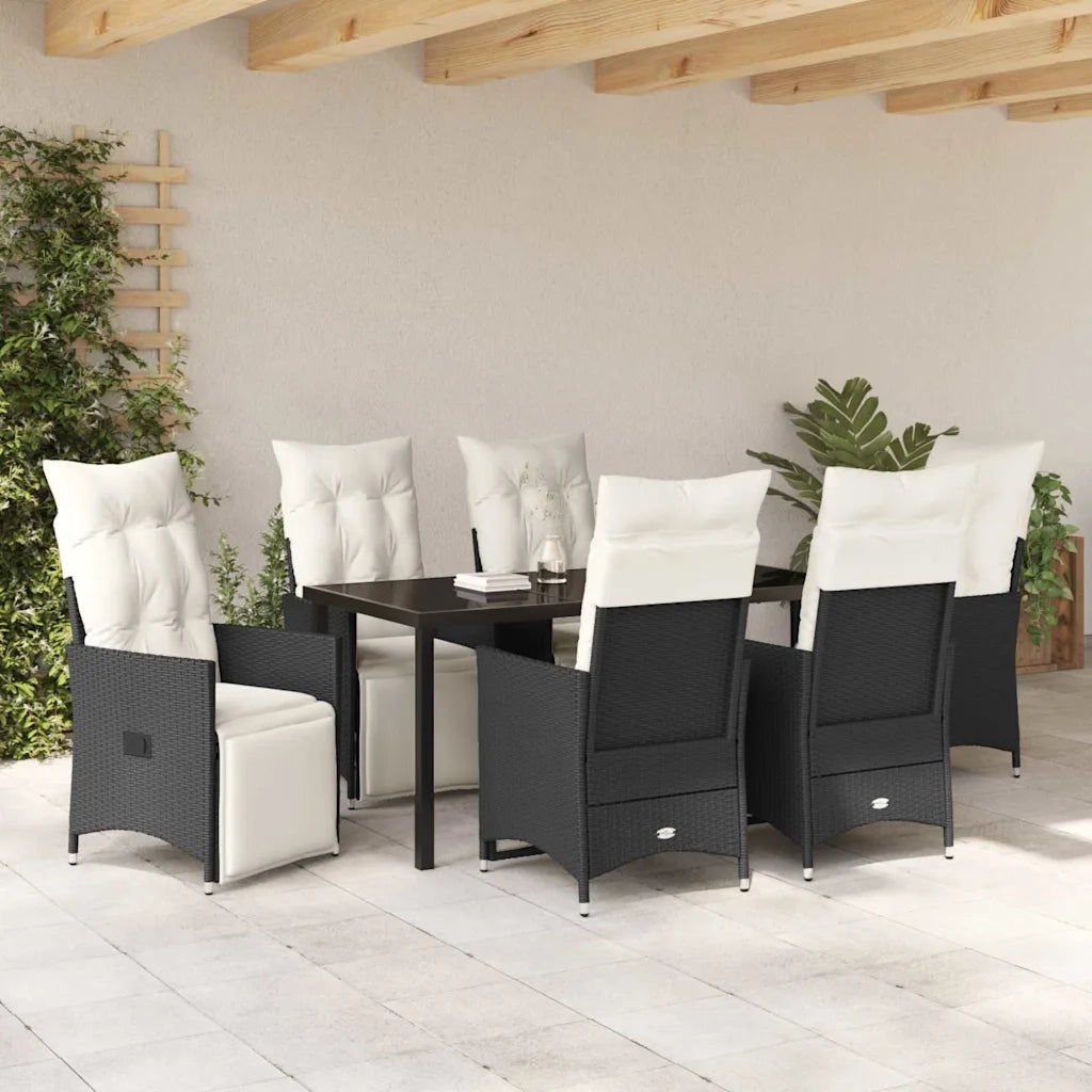 Set da Pranzo per Giardino con cuscino 7 pcs Nero polyrattan