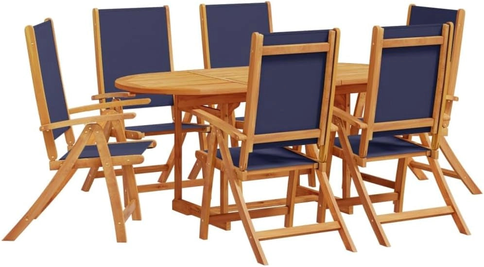 Set da pranzo da giardino 7 pezzi in legno massello di acacia e textilene, set tavolo e sedie da giardino, tavolo terrazza esterna e sedie, set terrazza, mobili da giardino esterno - 3279309