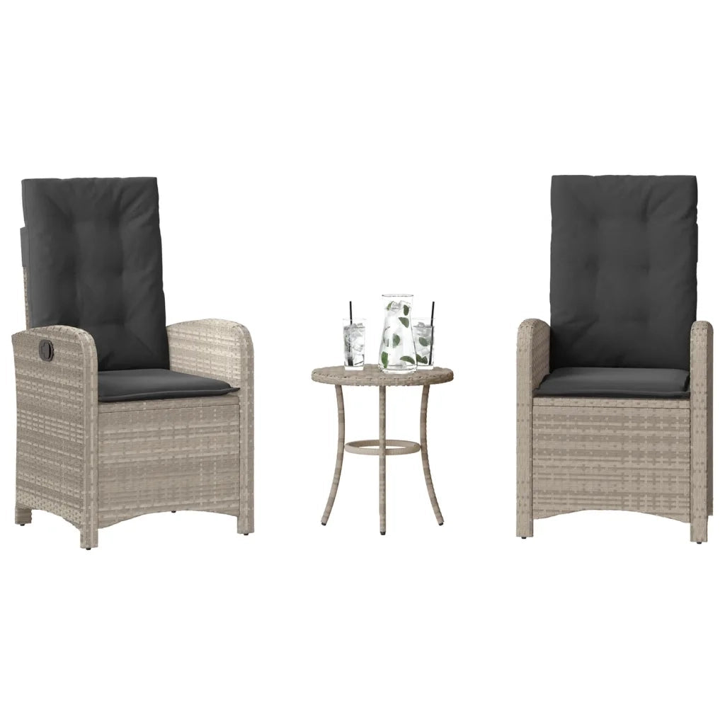 Set da BistrÃ² 3 pz con Cuscini Grigio Chiaro in Polyrattan