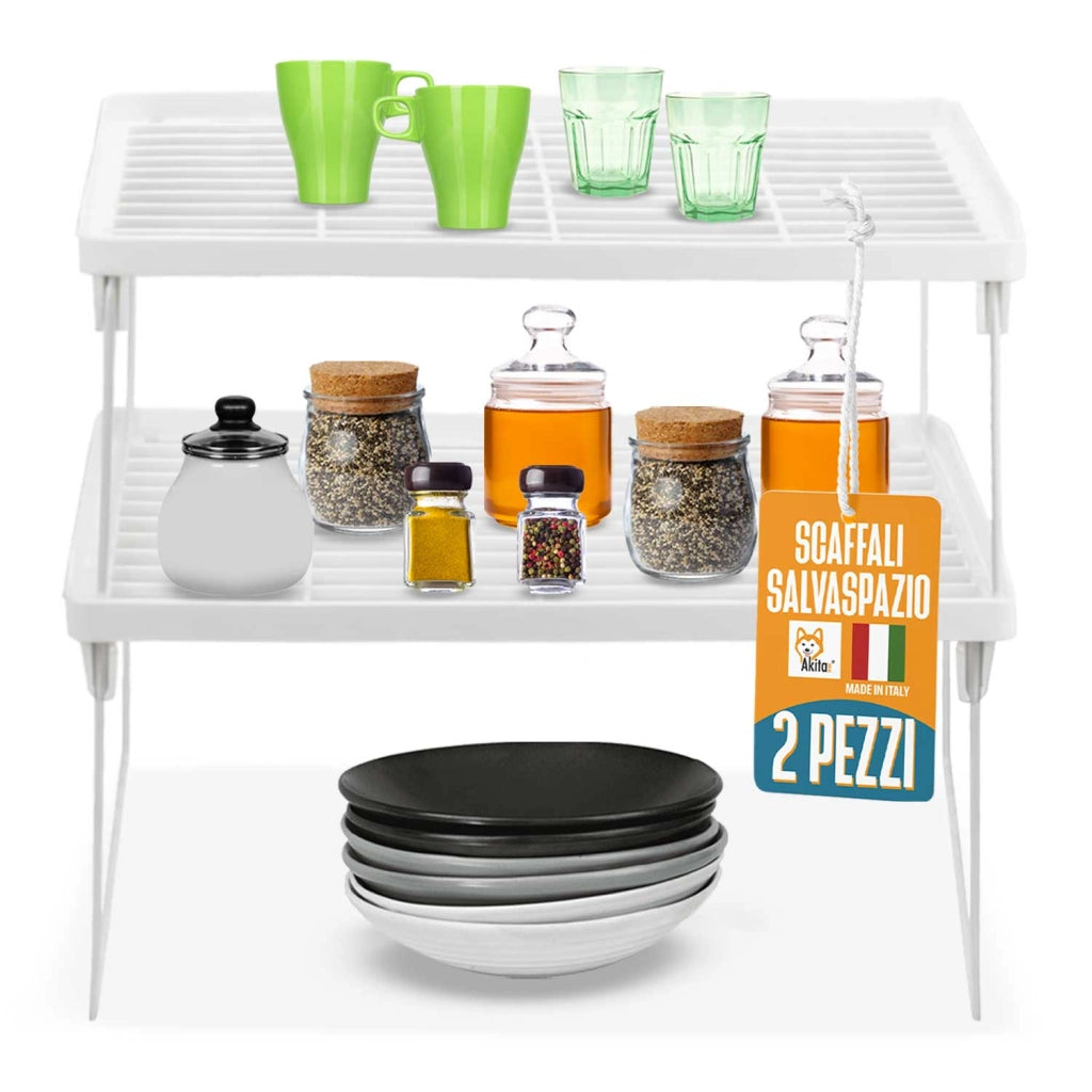 Set 2 Scaffali Portaspezie Akitaink Impilabili Bianchi