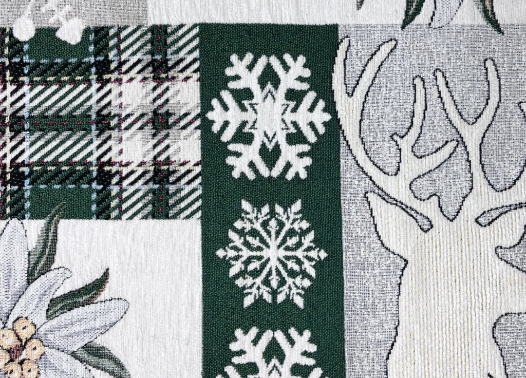 Tovaglia Centrino Runner Tavola Fantasia Edelweiss Cervo Made Italy - 90x90 - Verde