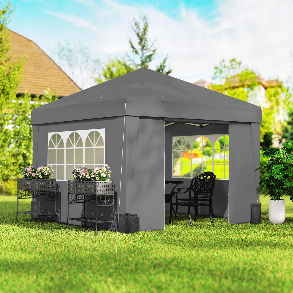 Gazebo pieghevole da giardino 3x3x2,75m ¨C Xylo ¨C con finestre e pareti laterali grigio scuro