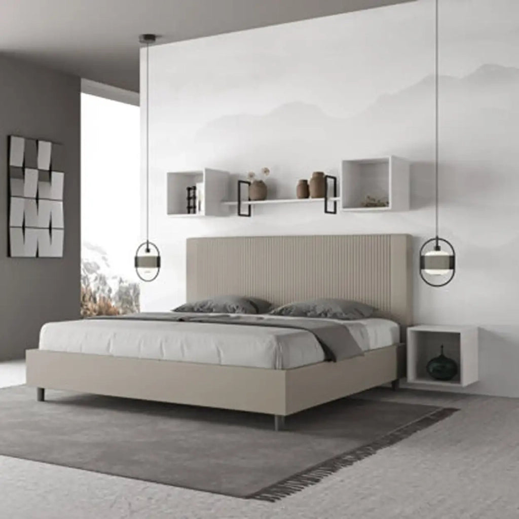 Letto matrimoniale king size senza rete imbottito 180x210 similpelle tortora Goya
