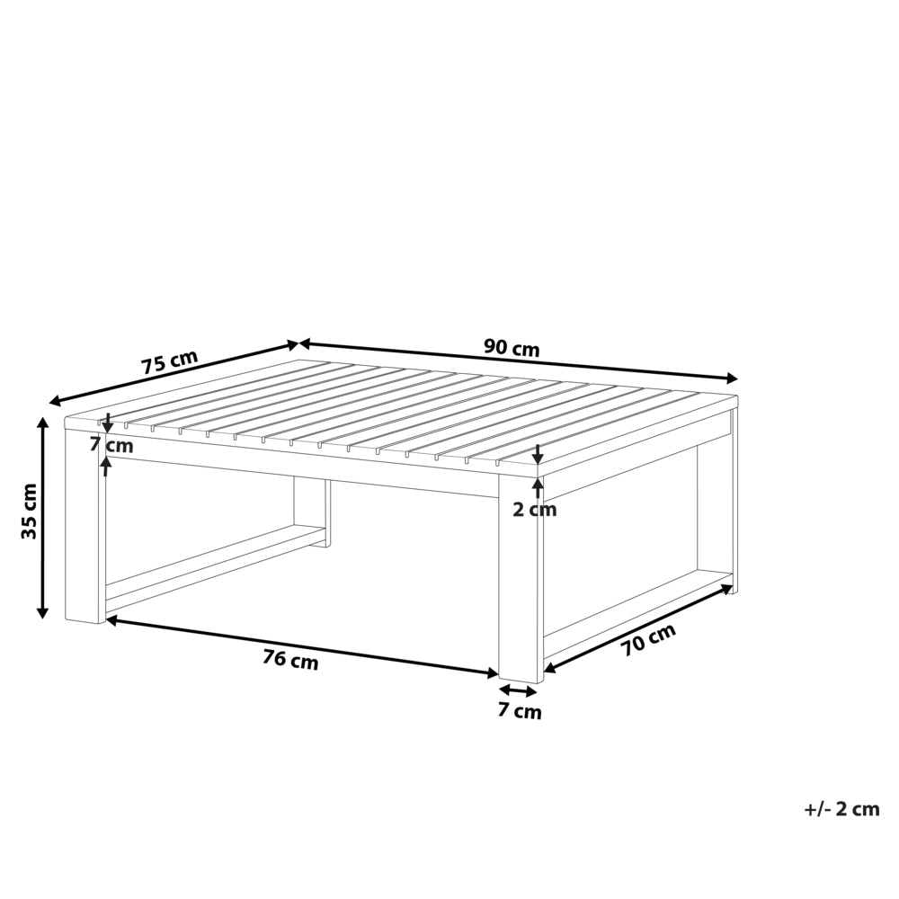 Tavolino da caffè da giardino in legno di acacia rosso mogano 90 x 75 cm da esterno moderno elegante