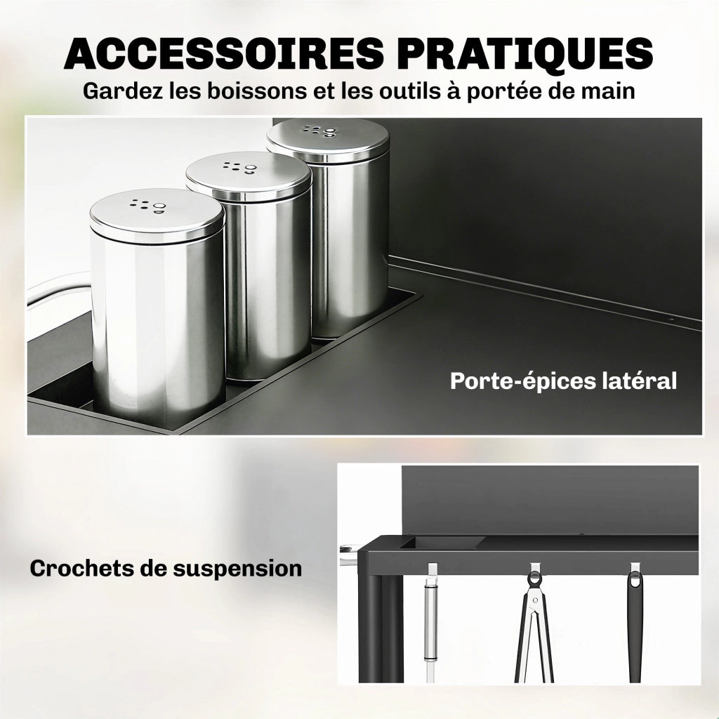 Carrello Barbecue Mobile 3 Livelli con Paravento ¨C zephmum ¨C 100x46x110cm Nero