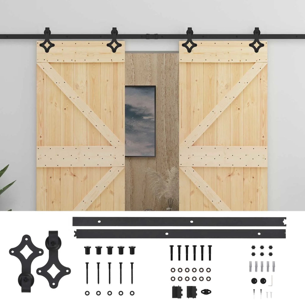 Porta scorrevole 2 pcs Naturale e Nero Legno Massello di Pino
