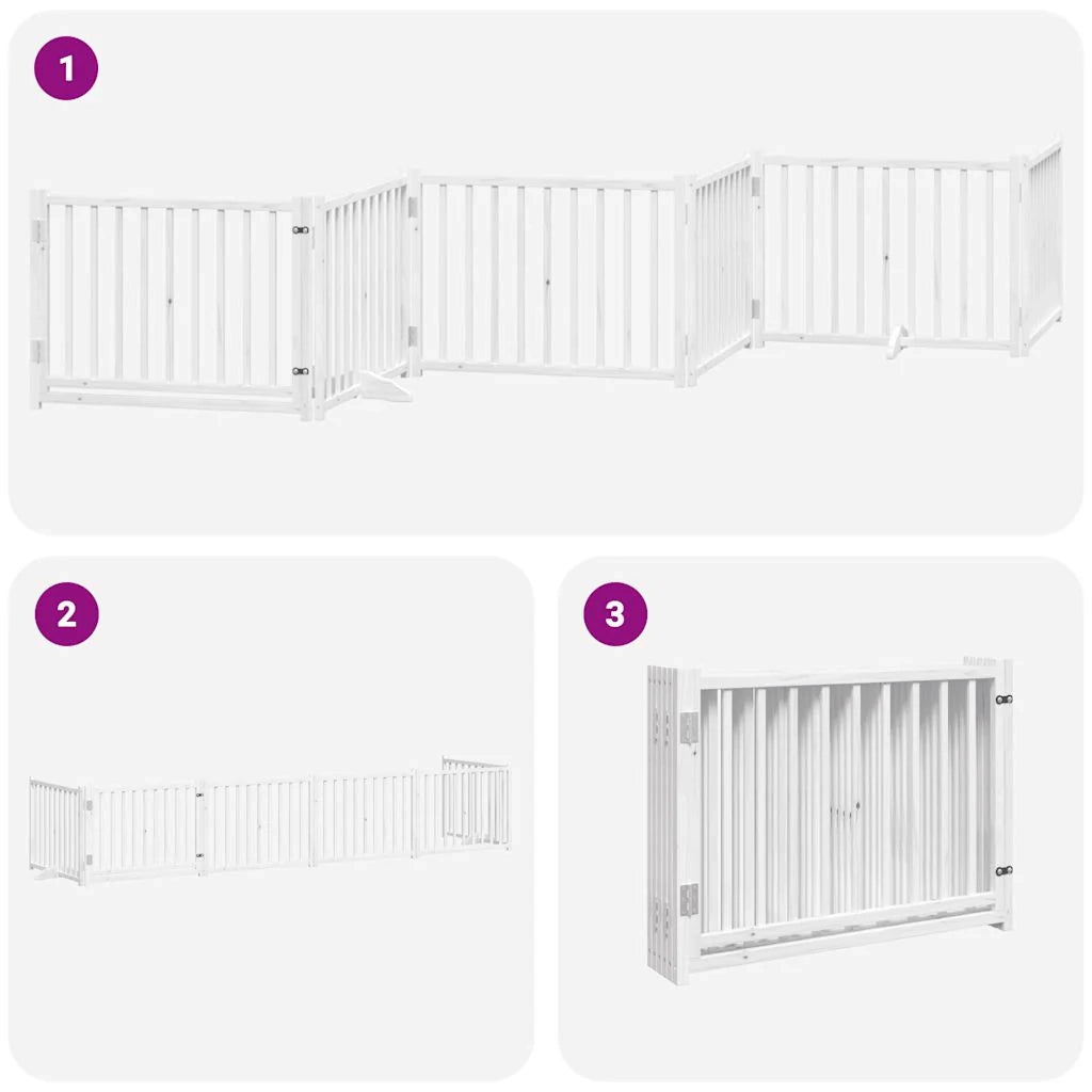 Cancelletto di sicurezza per animali domestici porta pieghevole 6 pannelli legno di pioppo bianco 02_0023237