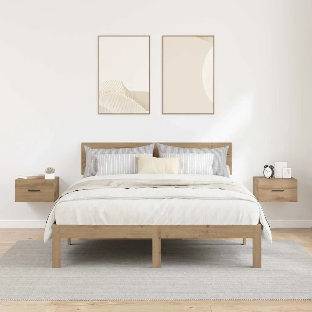 Set di 2 Comodini | Armadio da Notte | Mobiletto da notte rovere artigianale 35 x 35 x 20 cm