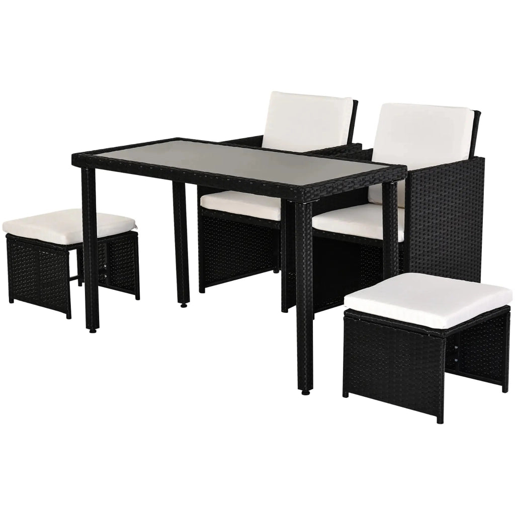 Set salotto da giardino 11 pezzi in polyrattan nero con cuscini e tavolo in vetro
