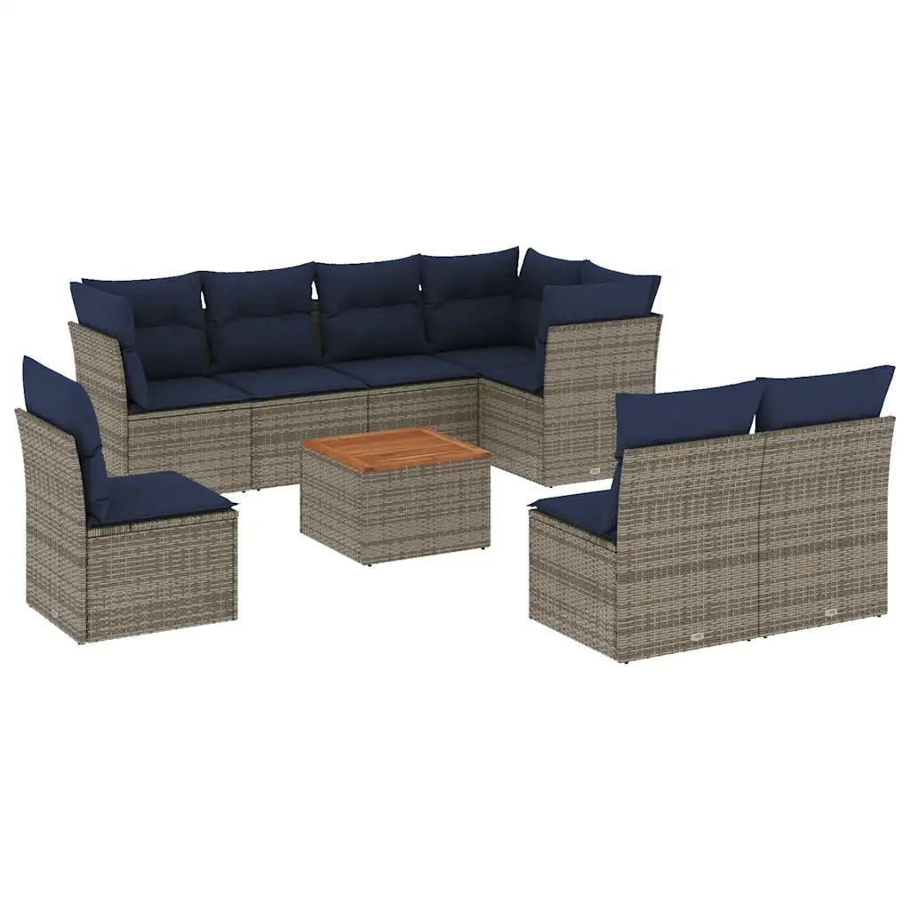 Set Divani da Giardino 9 pz con Cuscini Grigio in Polyrattan