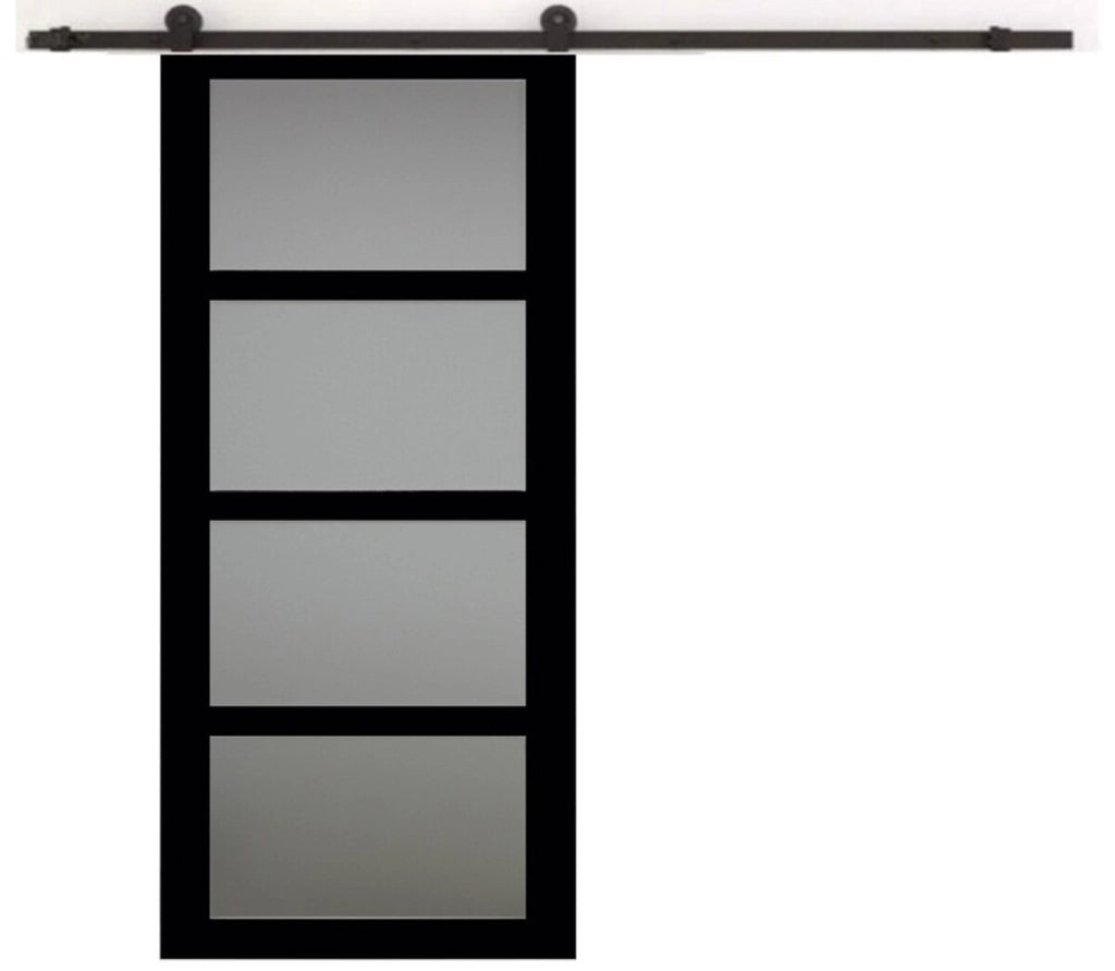 Porta scorrevole Telia nera con vetro H204 x L83 cm, binario con rotelle per GD MENUISERIES