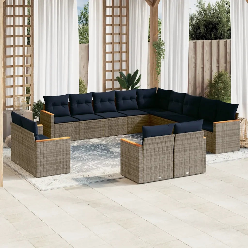 Set Divani da Giardino 13 pz con Cuscini Grigio in Polyrattan 3226530