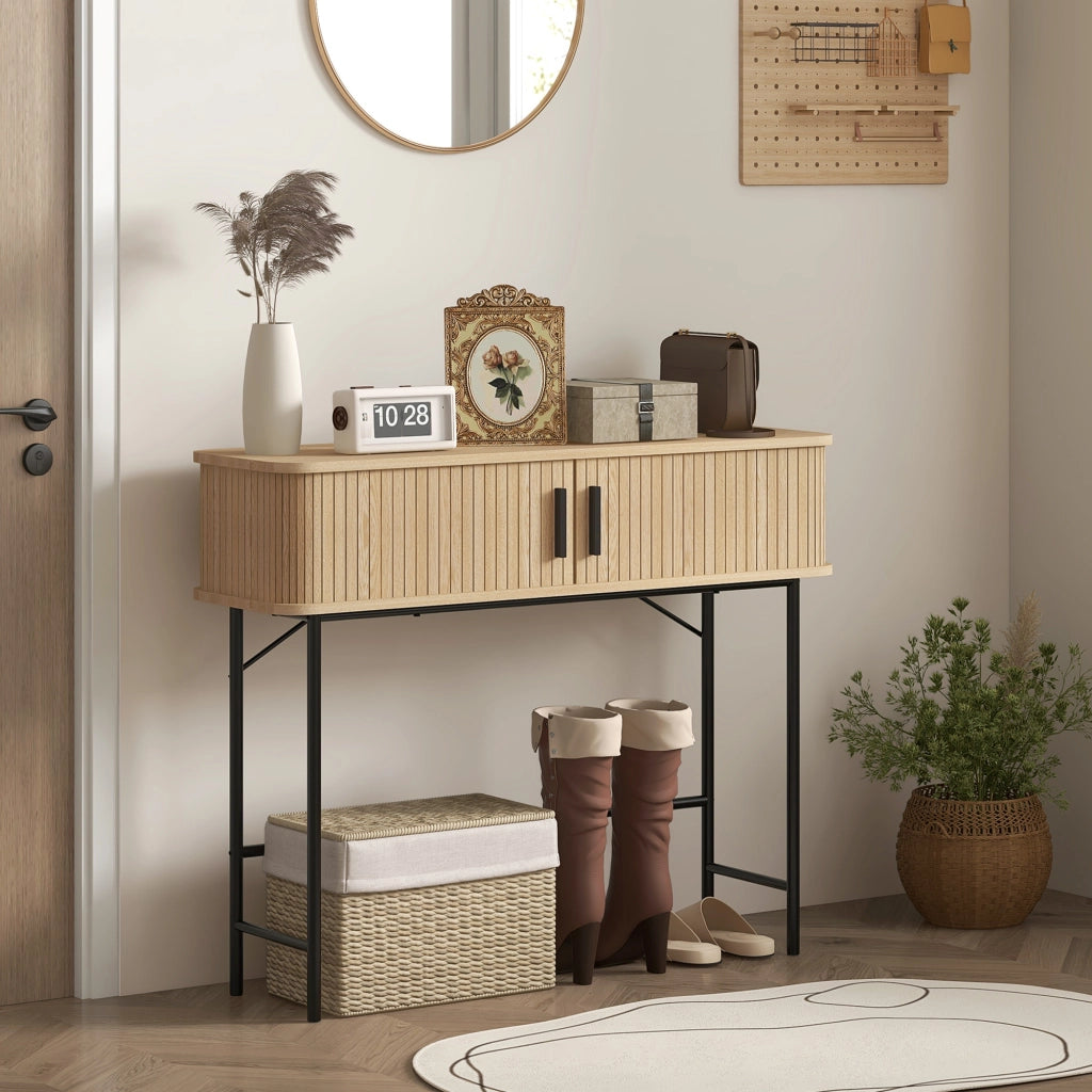 Tavolo console con ante scorrevoli a doghe ¨C zephmum ¨C quercia e nero