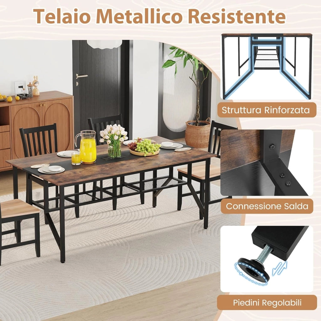 Tavolo da Conferenza per 6-8 Persone, Tavolo Rettangolare per Riunioni con Ripiano Portaoggetti in Rete, Passacavi e Struttura Metallica, Mobile da Seminari per Ufficio e Sala Riunione