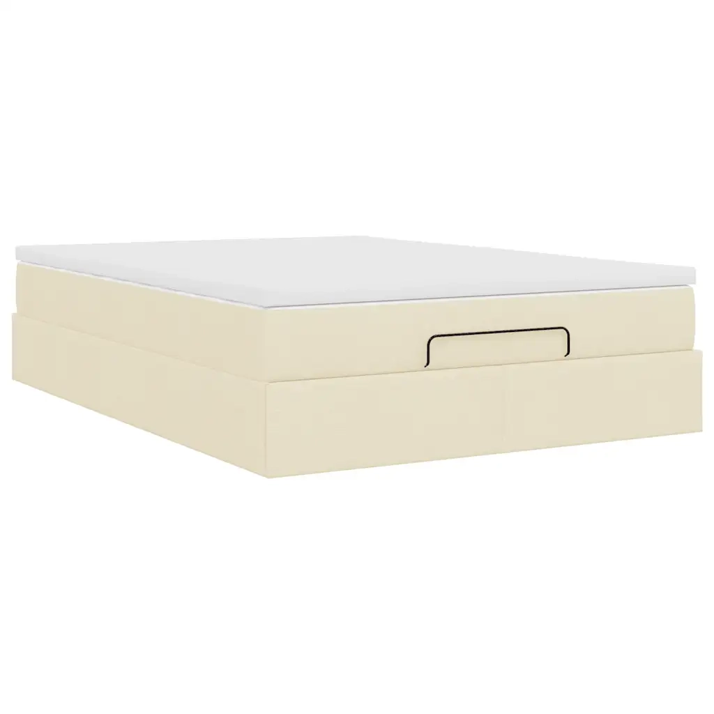 vidaXL Struttura Letto Pouf con Materasso Crema 140x190 cm in Tessuto