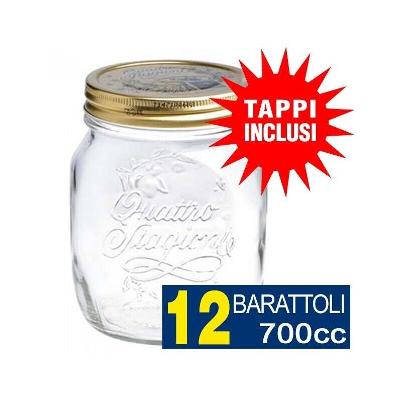 12 BARATTOLI 700CC QUATTRO STAGIONI BORMIOLI VASO PER CONSERVE CON 12 TAPPI INCLUSI
