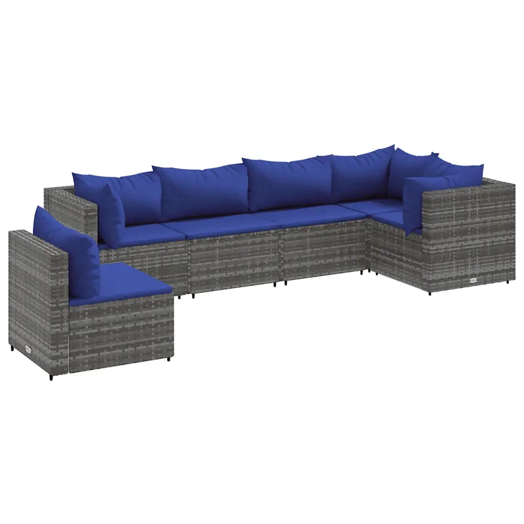 Set Divani da Giardino 6 pz con Cuscini in Polyrattan Grigio