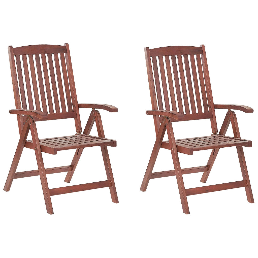 Set di 2 sedie da giardino in legno di acacia pieghevoli regolabili per esterni stile rustico country