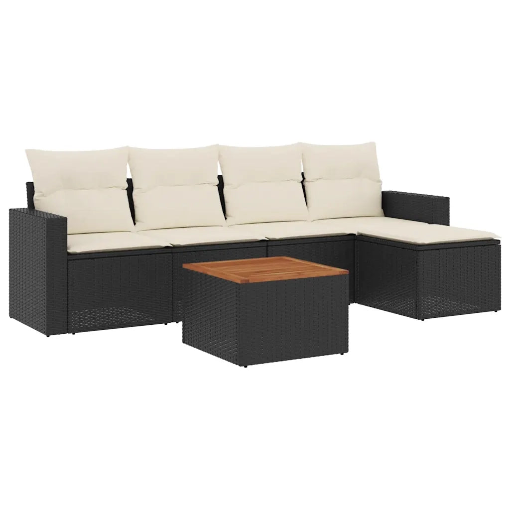 Set Divano da Giardino 6 pz con Cuscini Nero in Polyrattan 3256427