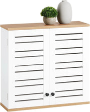 Pensile da Bagno – Mobile da Bagno Sospeso – Armadietto a Muro Stretto con Ante a Persiana e Ripiani Regolabili, per Cucina e Corridoio, in Legno, Bianco, 60x56x19cm, BZR42-W