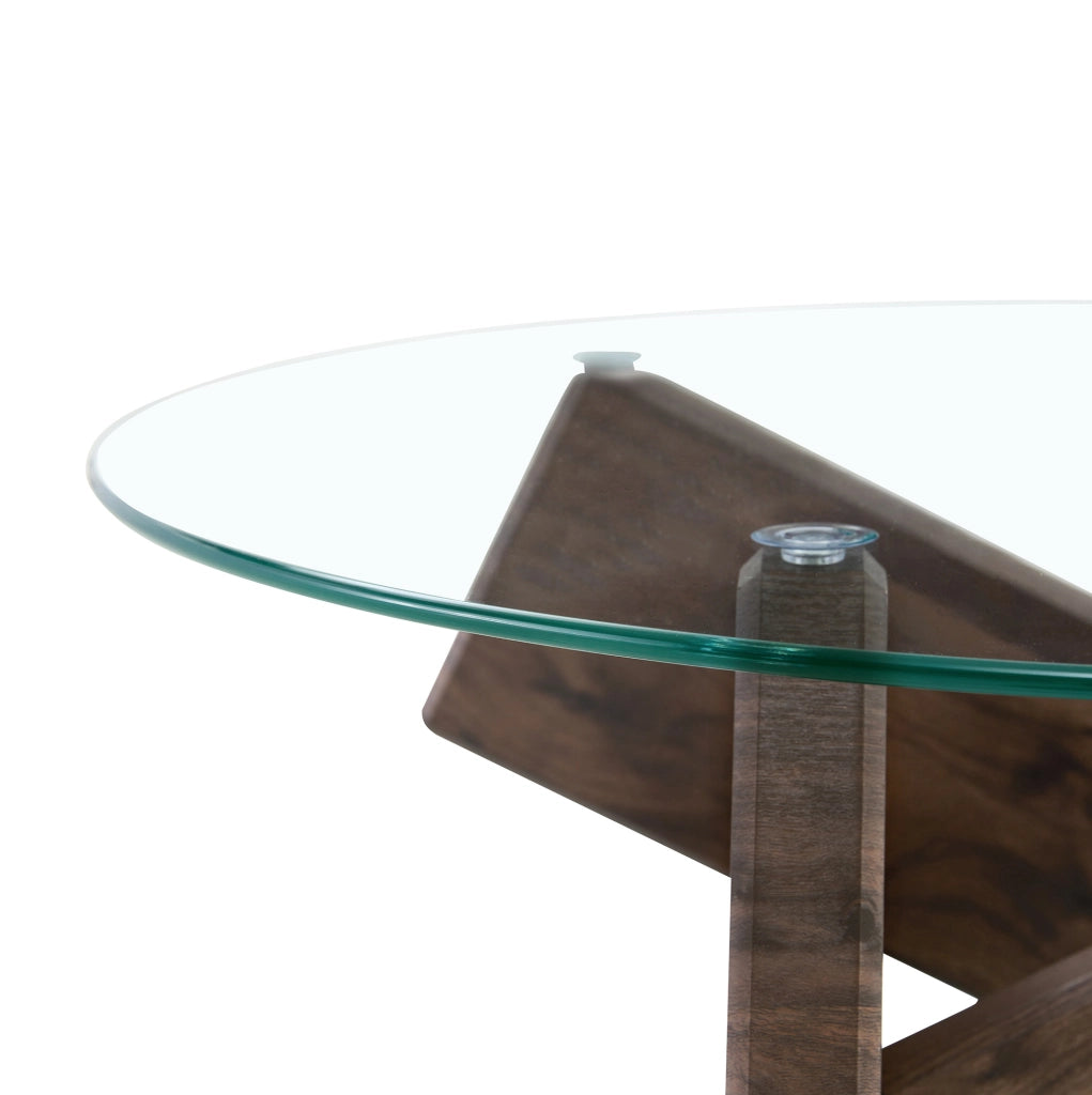 Tavolino da caffè rotondo in MDF effetto noce e vetro, Ø 79 cm