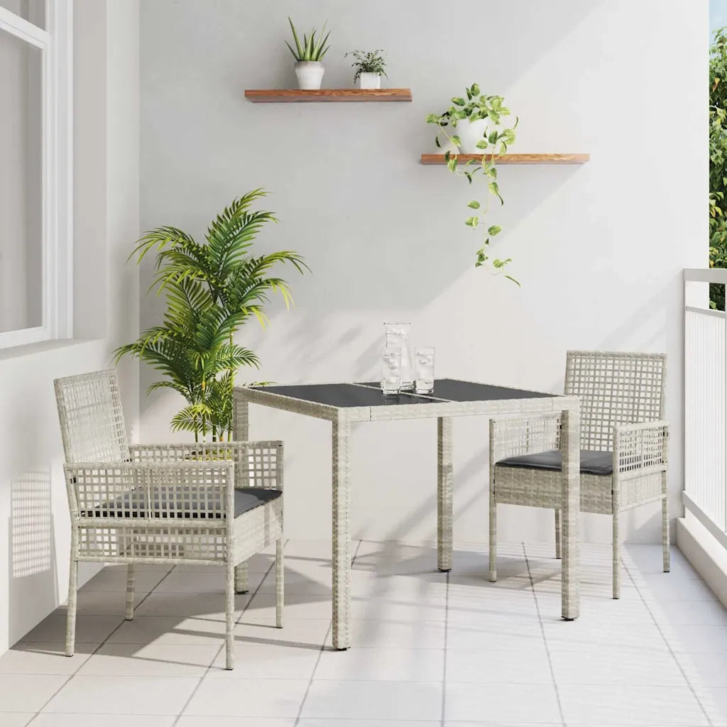 Set da Pranzo per Giardino 3 pz | Set Salotto da Giardino Grigio chiaro polyrattan