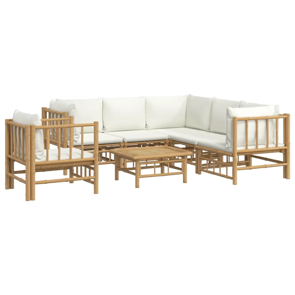 Set Salotto da Giardino 7pz con Cuscini Bianco Crema in BambÃ¹cod mxl 76314