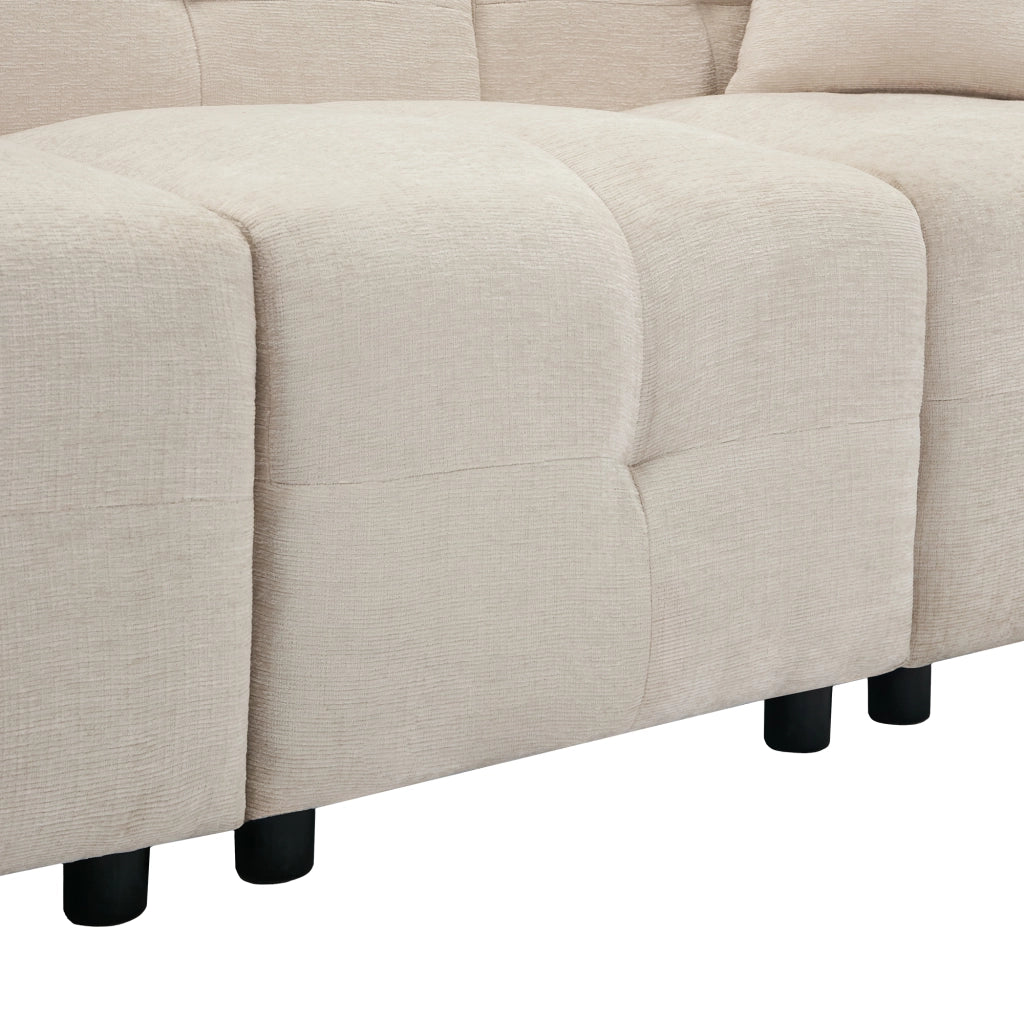 Divano ad Angolo Modulare 3 Posti con Vano Contenitore e Pouf Rimovibile con 2 Cuscini Struttura Stabile in Ciniglia Beige
