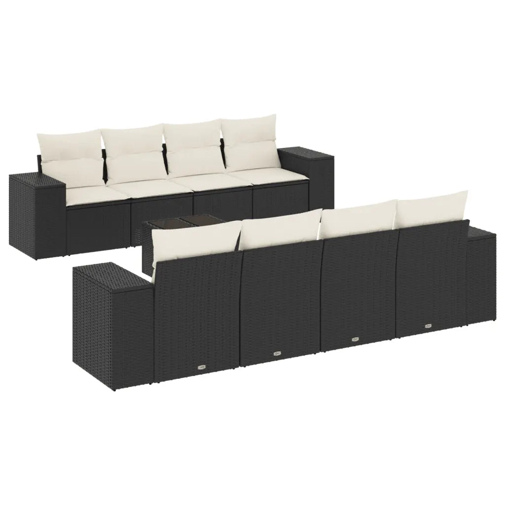 Set Divani da Giardino 9 pz con Cuscini Nero in Polyrattan 3254683
