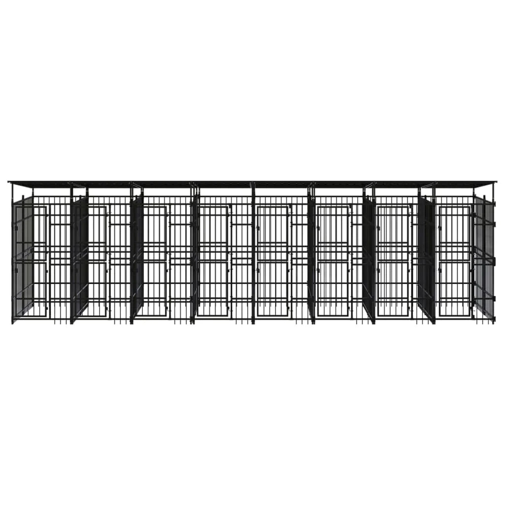 Cuccia/gabbia/recinto per animali domestici da esterno con tetto per cani acciaio 14,75 m² nero 02_0041741