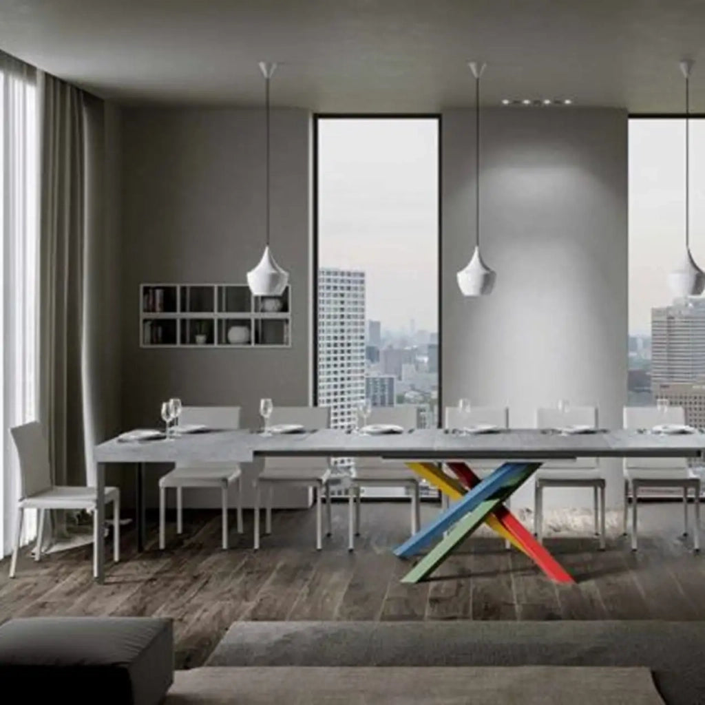 Tavolo allungabile 180/440x90 cm Volantis colore cemento gambe multicolore 4/B