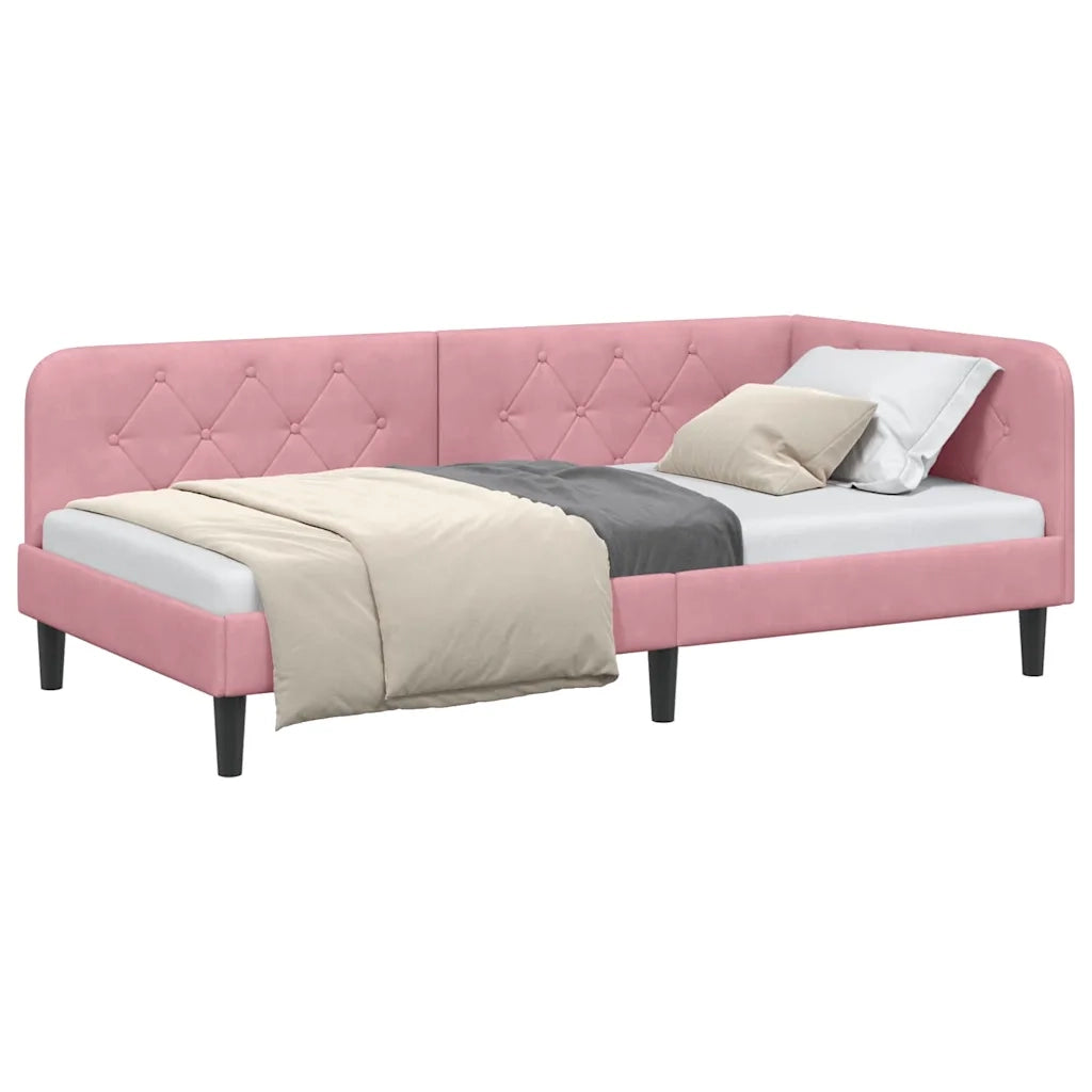 Cornice del letto ad angolo Rosa 90 x 200 cm Velluto 42016609