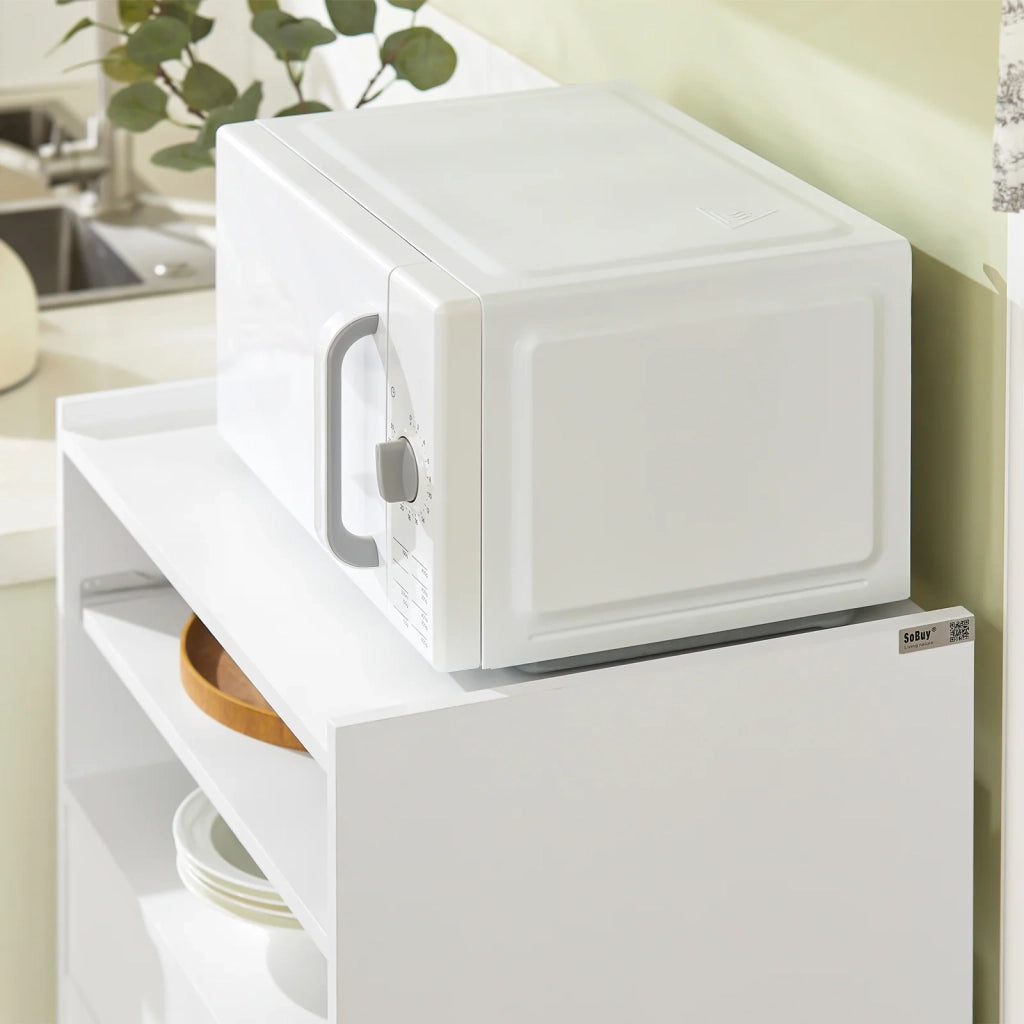 Scaffale per Forno a microonde, Carrello da cucina,credenza con route, Bianco FSB09-W