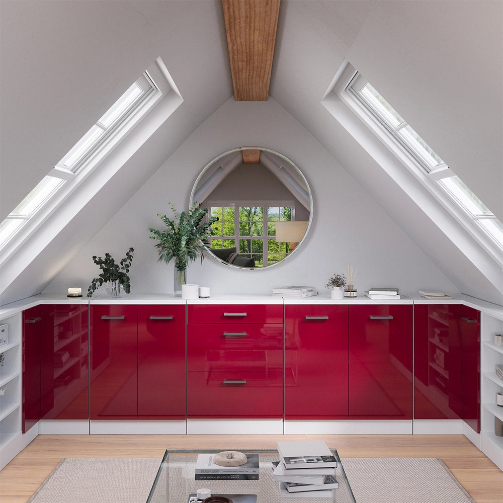 Mobile per mansarda Rion Rosso lucido/Bianco 60 x 83.8 cm senza inclinazione con 3 cassetti Vicco