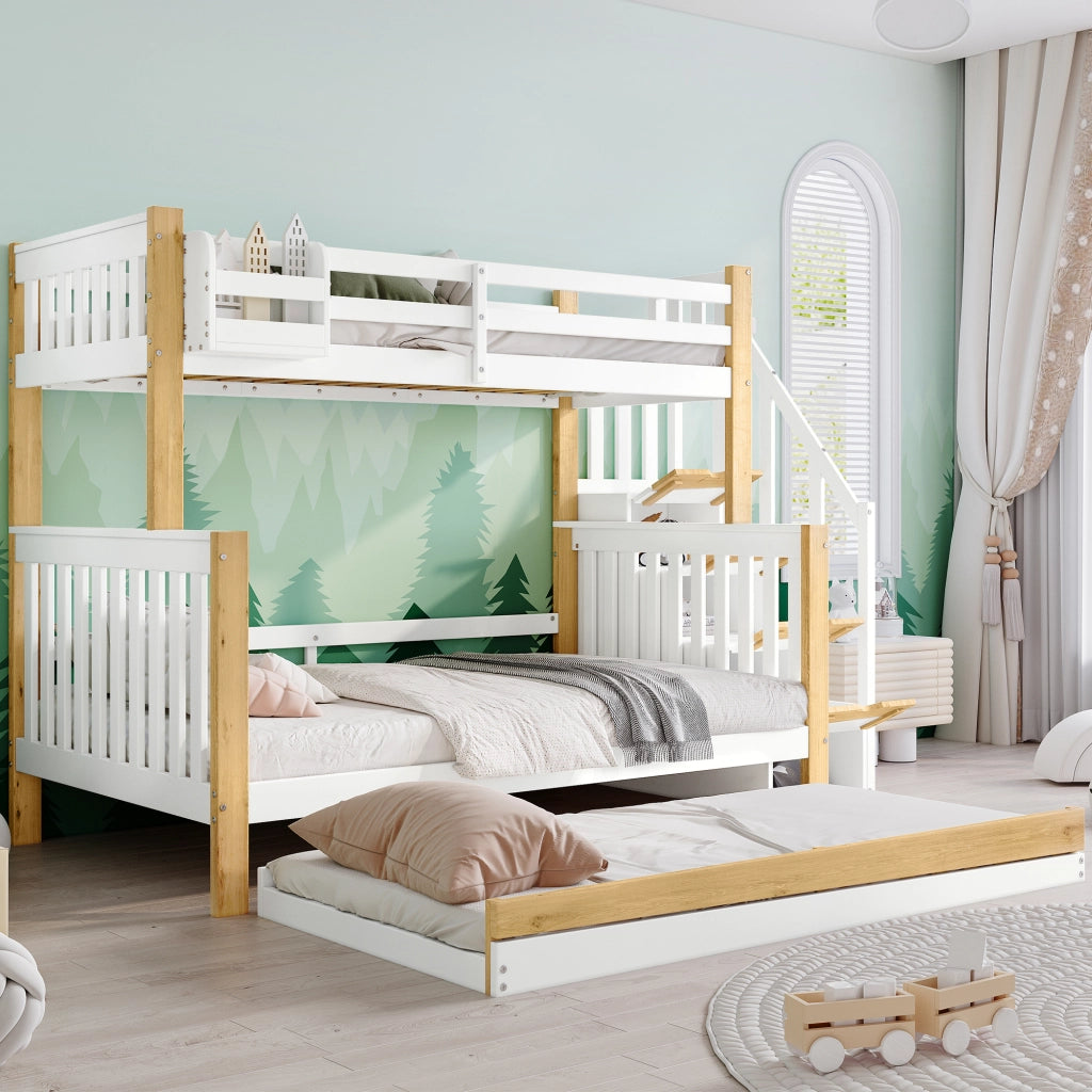 Letto a Castello 90x200 e 120x200 cm; con Estraibile; Scala Contenitore e Mensola