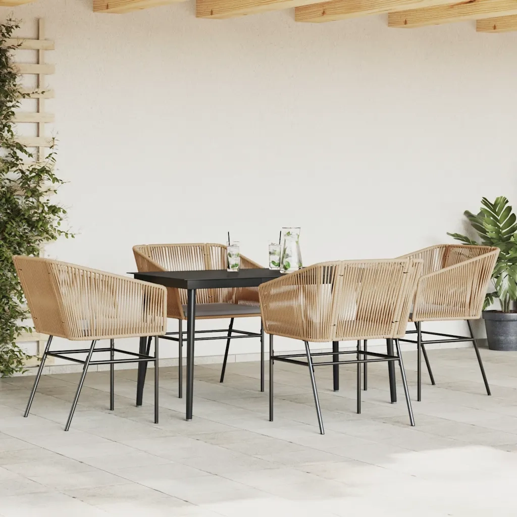 Set da Pranzo da Giardino 5pz con Cuscini Polyrattan Vetro