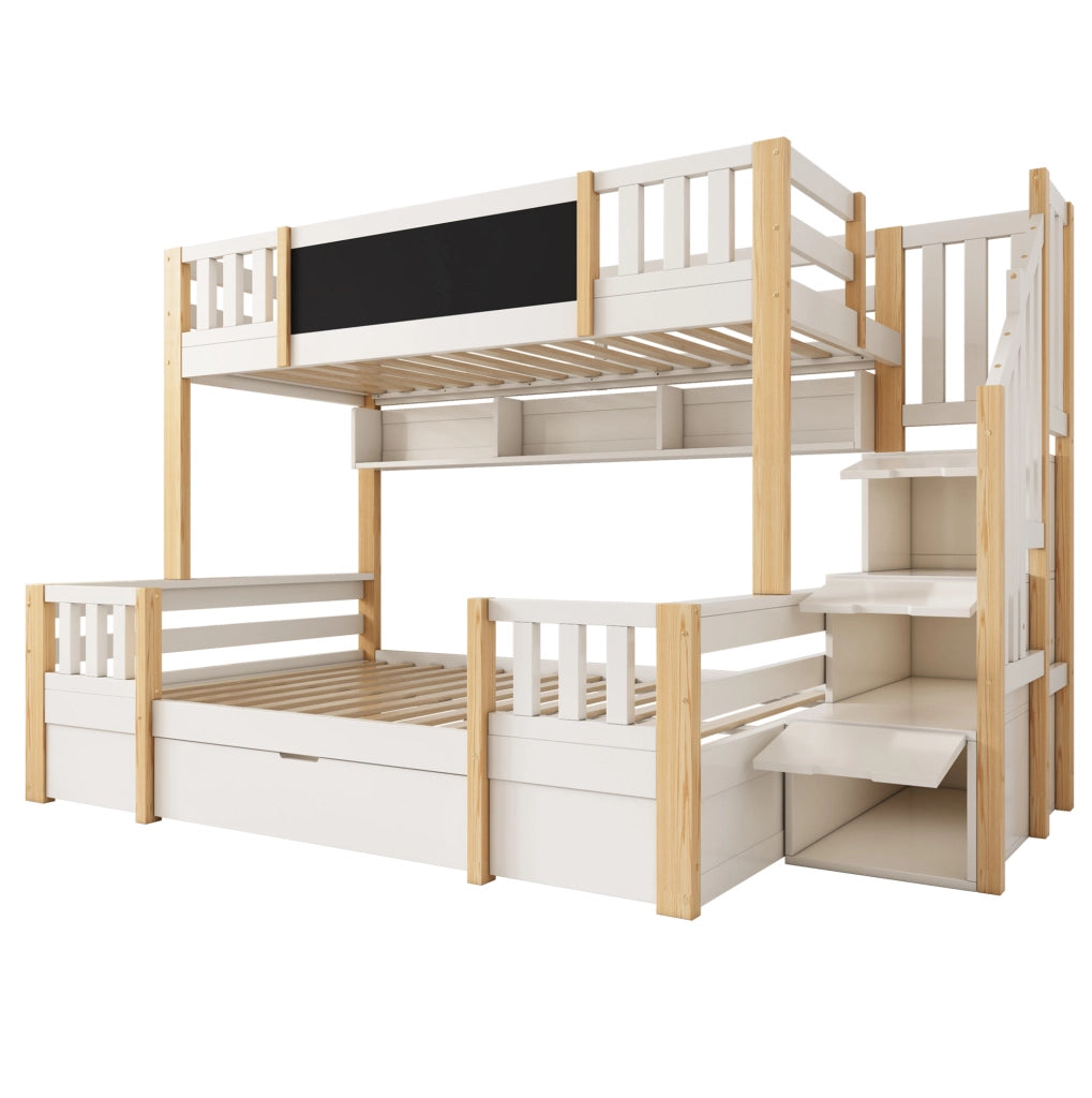 Letto a castello per bambini 90x200 e 140x200 cm in legno massiccio; bianco e naturale