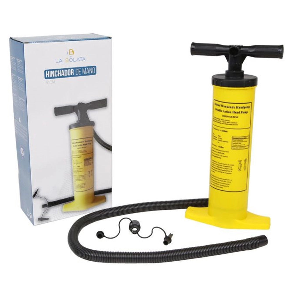 Trade Shop - Pompa A Mano A Doppia Azione 51cm Gonfiatore Manuale Giallo Con Tubo 2 Adattatori 016972 -