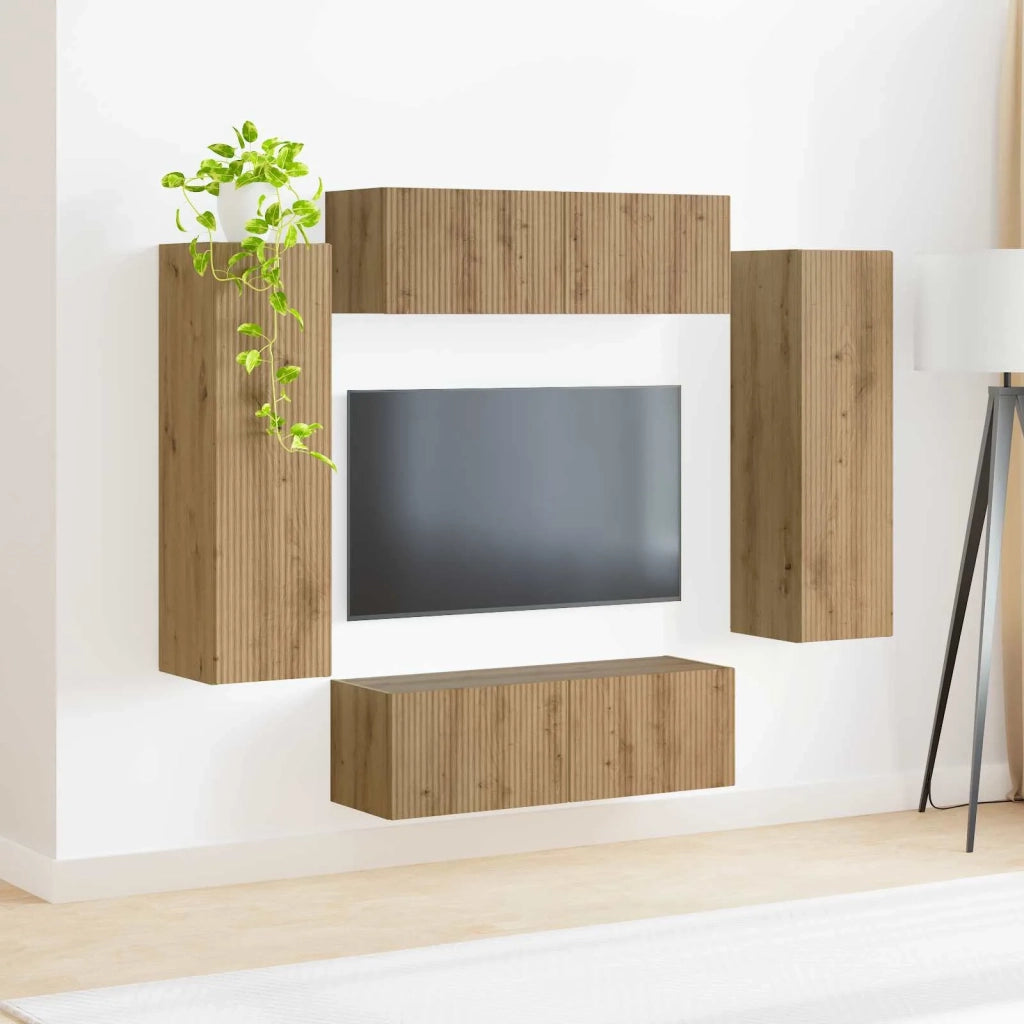 Set di Mobiletto da TV a Parete 4 pcs Rovere artigianale 3408933